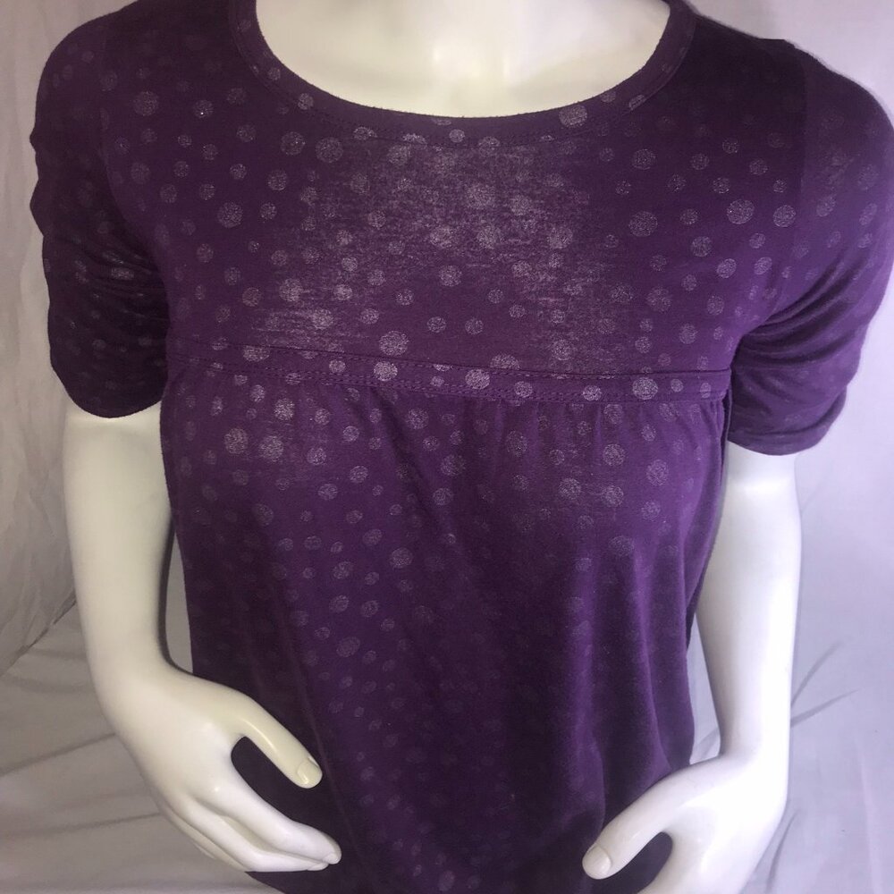 Womens Purple With White Polk-a-dot Xhilaration Blouse With Back Stings Size L